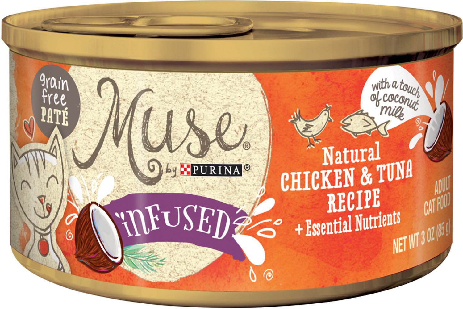 Purina Muse Infused Natural Chicken & Tuna Recipe Pate Adult Grain-Free Canned Cat Food, 3-oz, case of 24