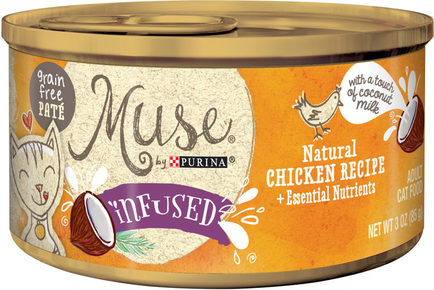 Purina Muse Infused Natural Chicken Recipe Pate Adult Grain-Free Canned Cat Food, 3-oz, case of 24