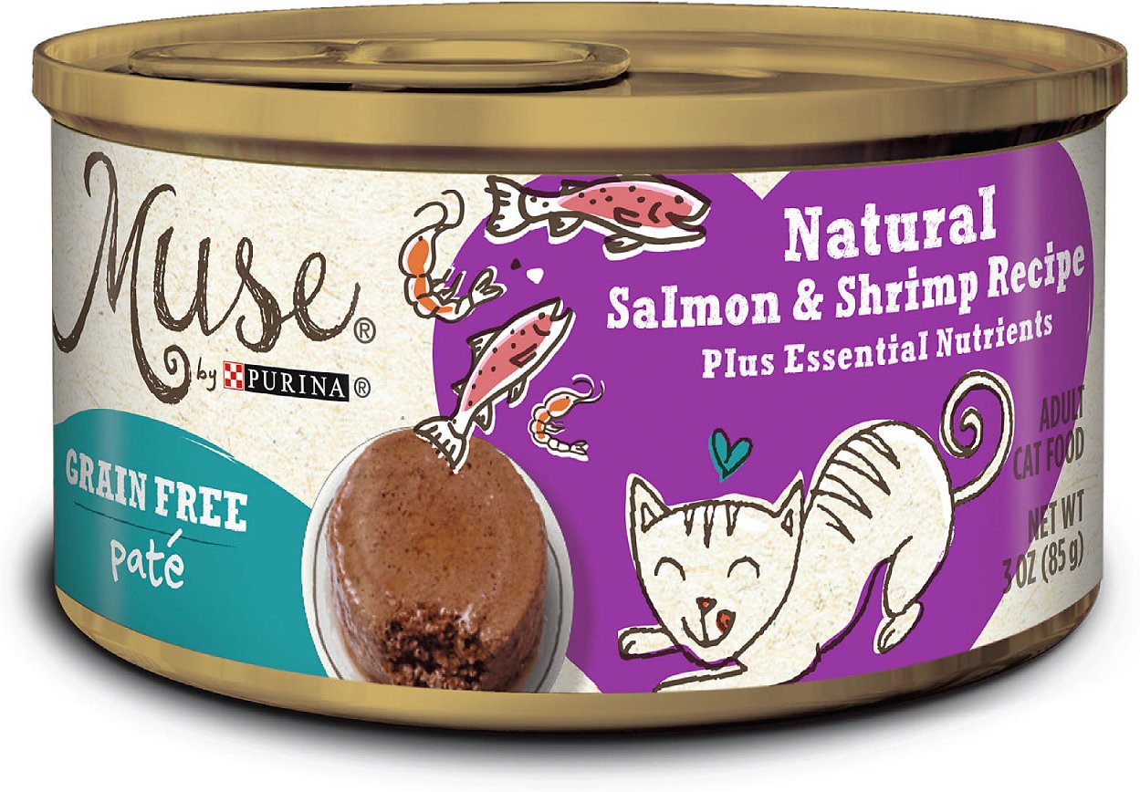 Purina Muse Natural Salmon & Shrimp Recipe Pate Adult Grain-Free Canned Cat Food, 3-oz, case of 24
