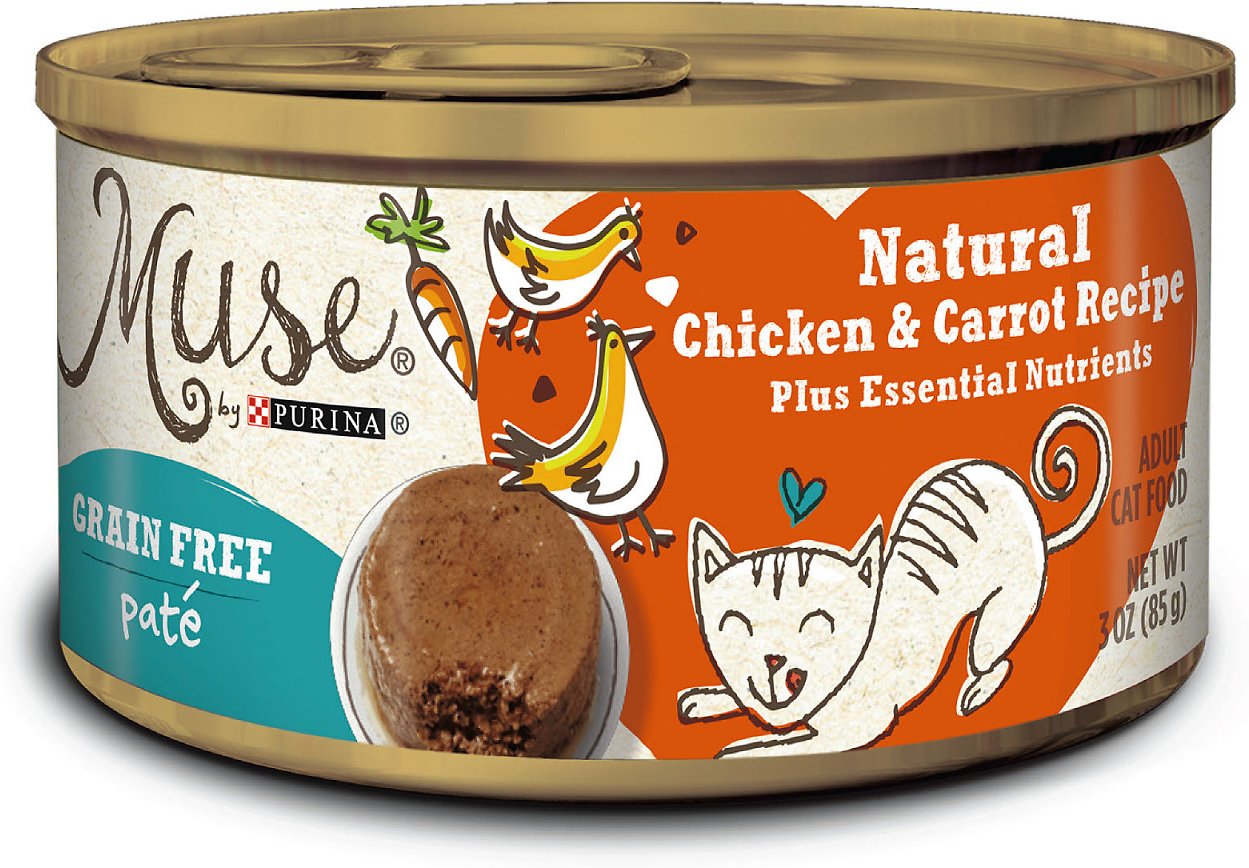 Purina Muse Natural Chicken & Carrot Recipe Pate Adult Grain-Free Canned Cat Food, 3-oz, case of 24