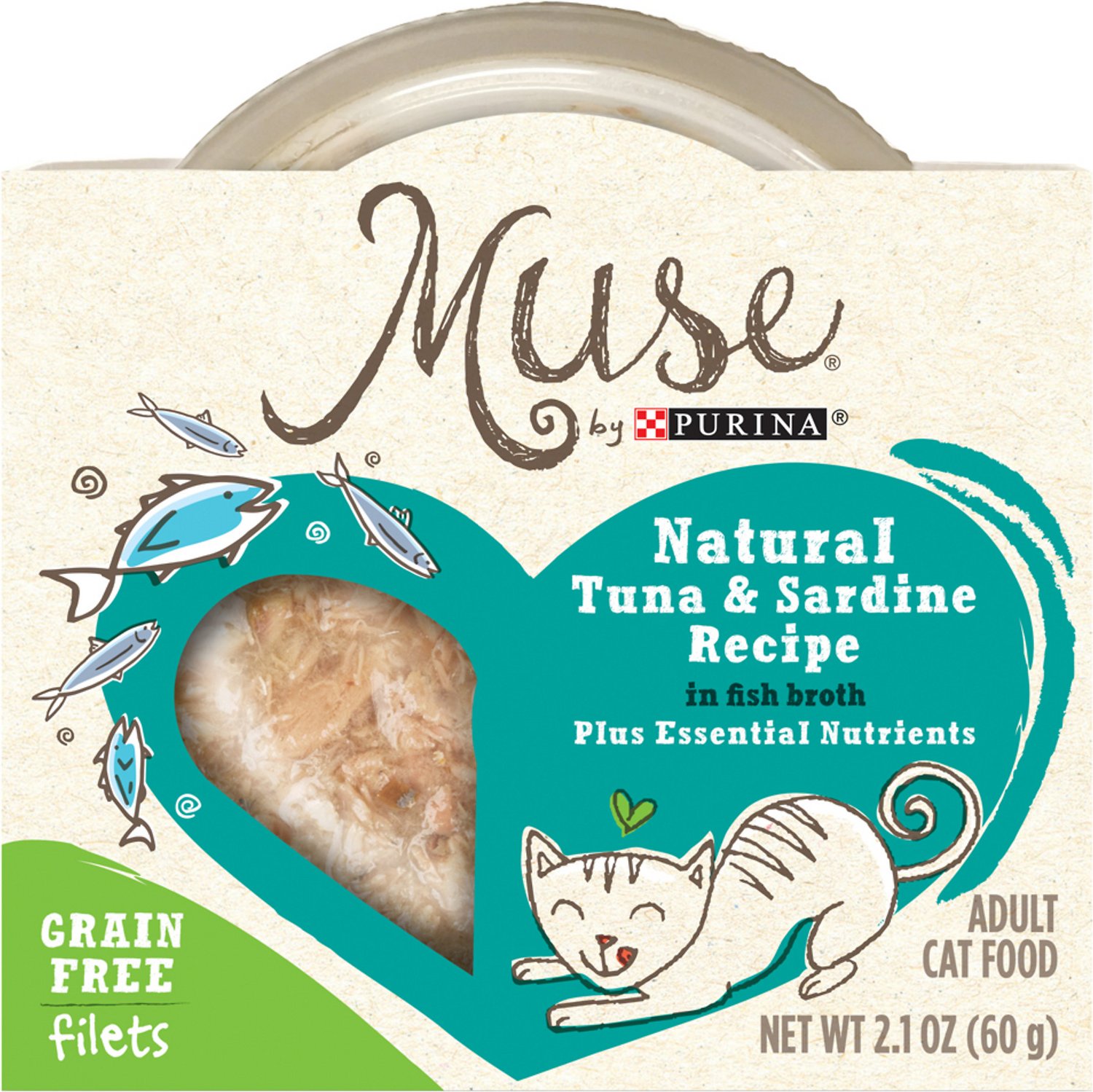 Purina Muse Natural Tuna & Sardine Recipe in Fish Broth Adult Grain-Free Cat Food Trays, 2.1-oz, case of 10