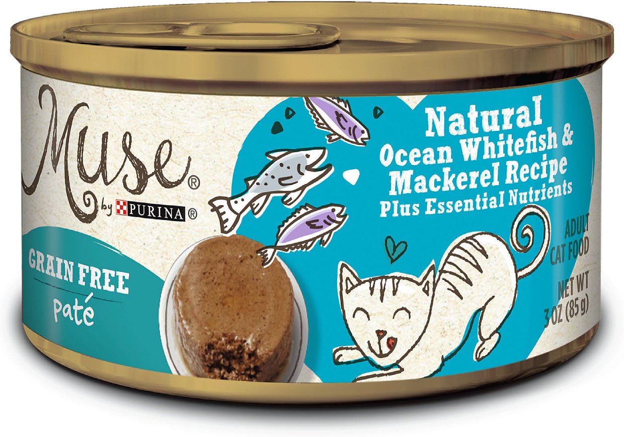 Purina Muse Natural Ocean Whitefish & Mackerel Recipe Pate Adult Grain-Free Canned Cat Food, 3-oz, case of 24