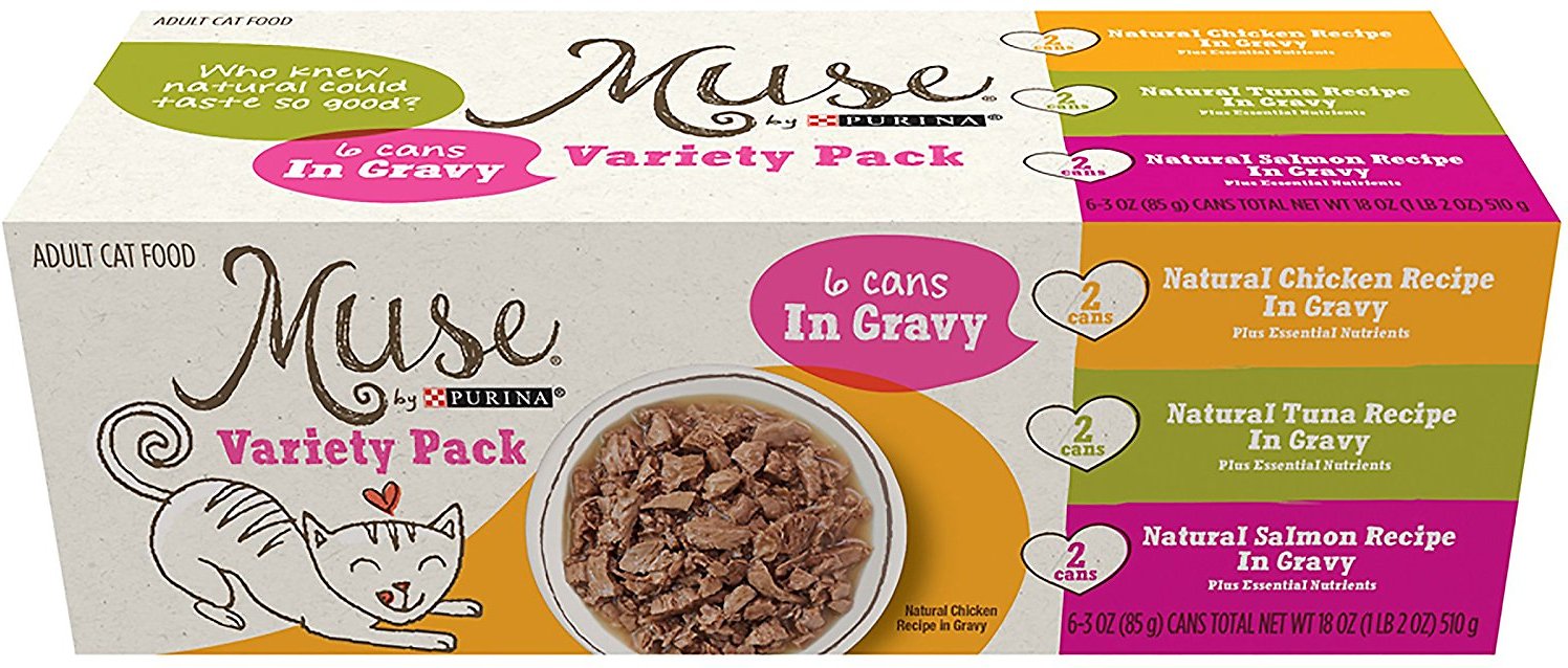 Purina Muse Natural Recipes in Gravy Adult Variety Pack Canned Cat Food, 3-oz, case of 6