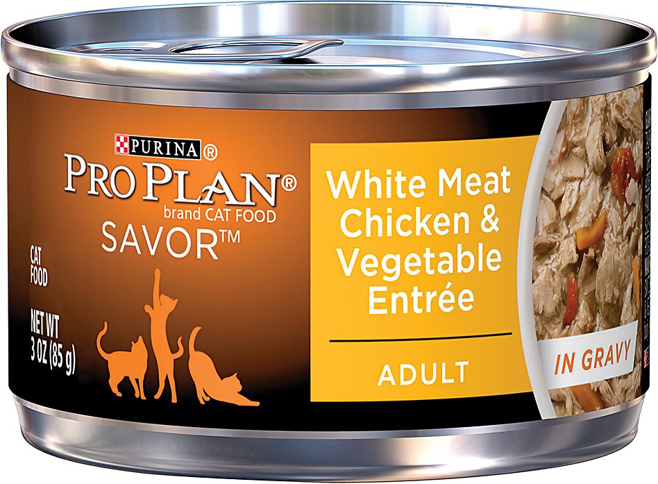 Purina Pro Plan Savor Adult White Meat Chicken & Vegetable Entree in Gravy Canned Cat Food, 3-oz, case of 24