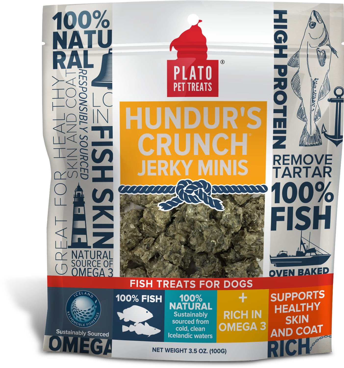 Plato Hundur's Crunch Fish Jerky Mini's Dog Treats, 3.5-oz