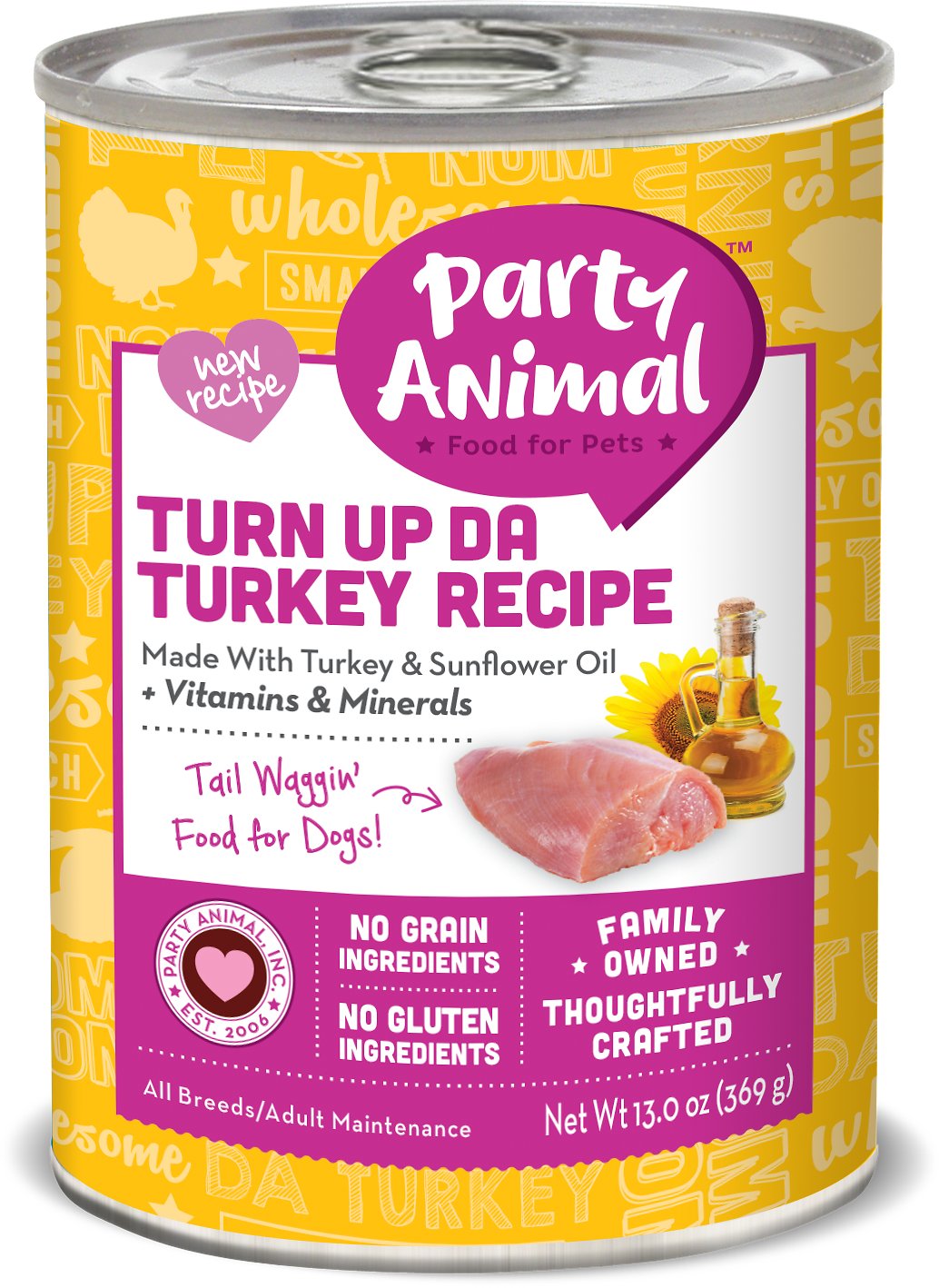 Party Animal Turn Up Da Turkey Recipe Grain-Free Canned Dog Food, 13-oz, case of 12