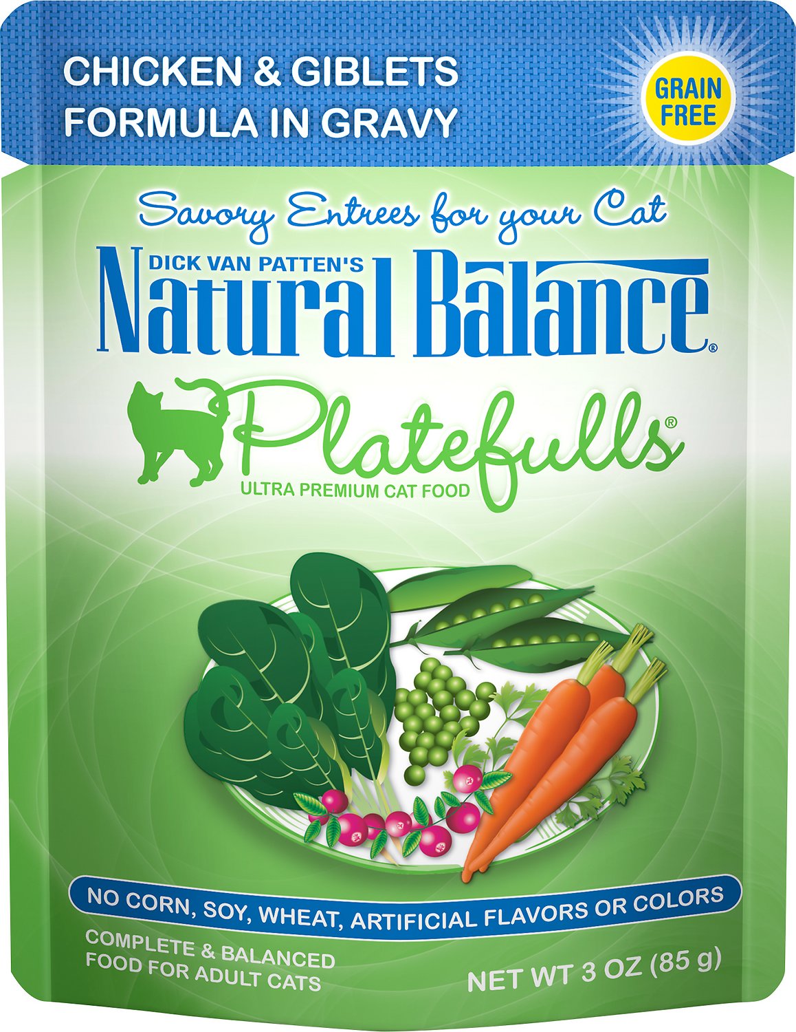 Natural Balance Platefulls Chicken & Giblets Formula in Gravy Grain-Free Cat Food Pouches, 3-oz pouch, case of 24