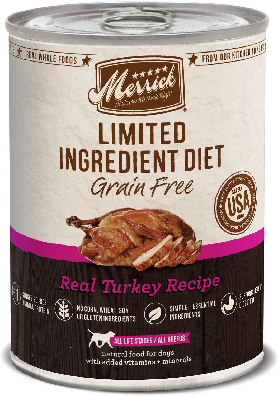 Merrick Limited Ingredient Diet Grain-Free Real Turkey Recipe Canned Dog Food, 12.7-oz, case of 12