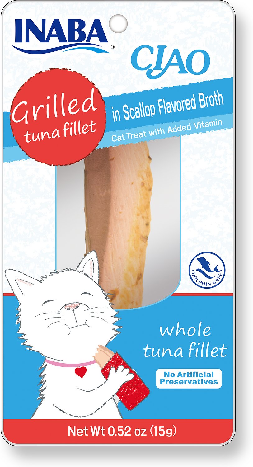 Inaba Ciao Grain-Free Grilled Tuna Fillet in Scallop Flavored Broth Cat Treat (Weights: 0.52 ounces)