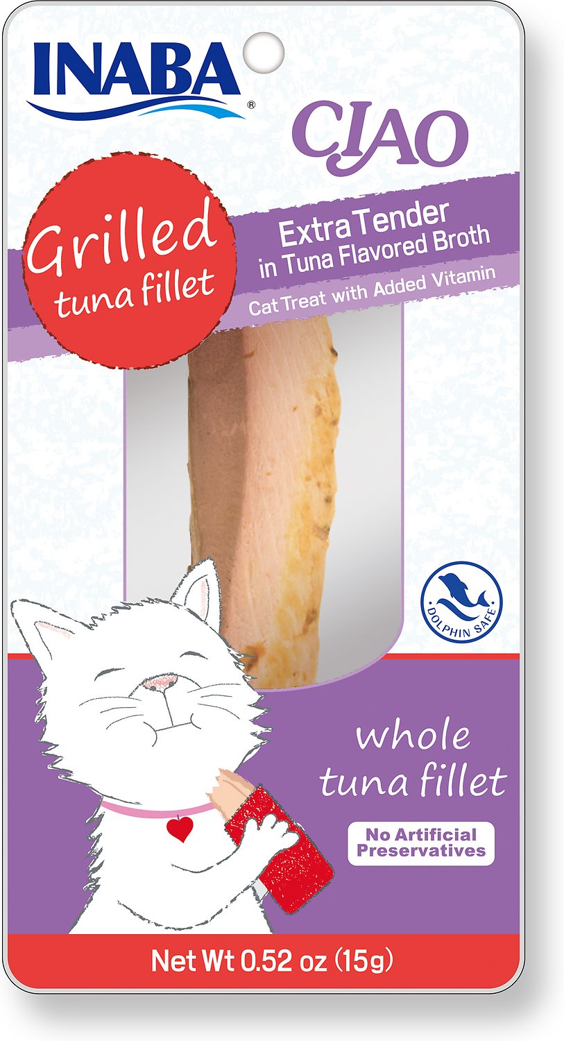 Inaba Ciao Grain-Free Grilled Tuna Fillet Extra Tender in Tuna Flavored Broth Cat Treat (Weights: 0.52 ounces)