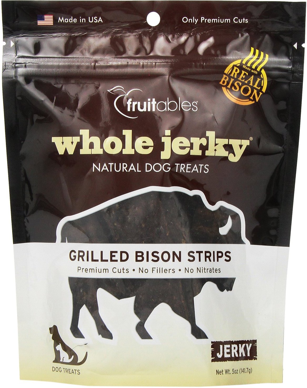 Fruitables Whole Jerky Grilled Bison Strips Dog Treats, 5-oz bag