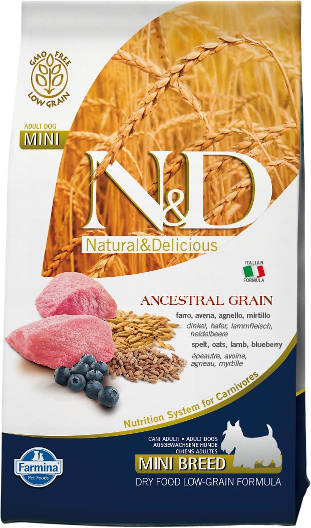 Farmina Natural & Delicious Lamb & Ancestral Low-Grain Mini Breed Formula Dry Dog Food, 5.5-lb bag (Weights: 5.5 pounds)