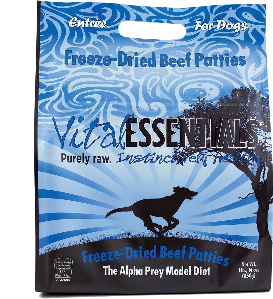Vital Essentials Beef Entree Pet Patties Grain-Free Freeze-Dried Dog Food, 1.875-lb bag