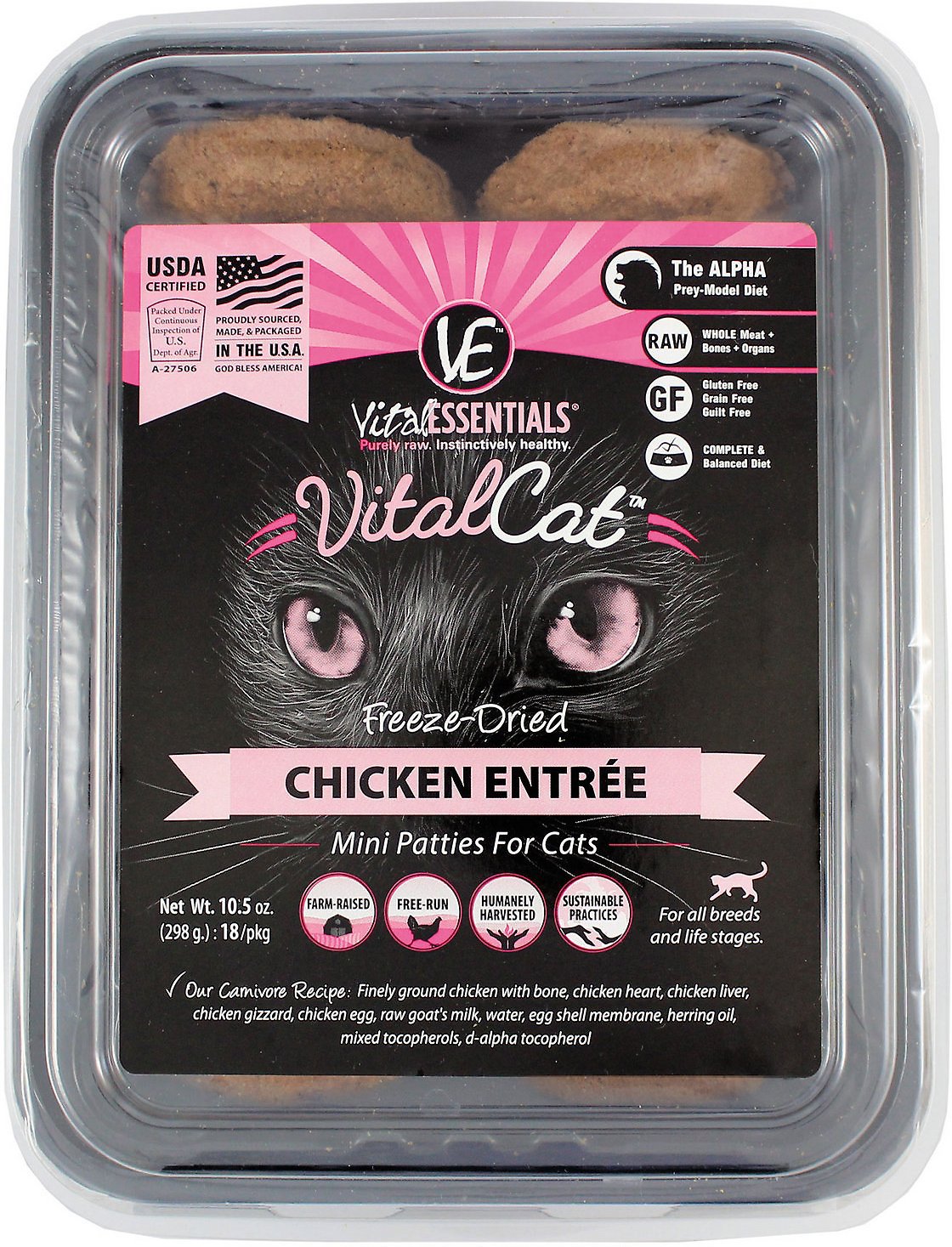 Vital Essentials Chicken Mini Patties Entree Freeze-Dried Cat Food, 10.5-oz tub