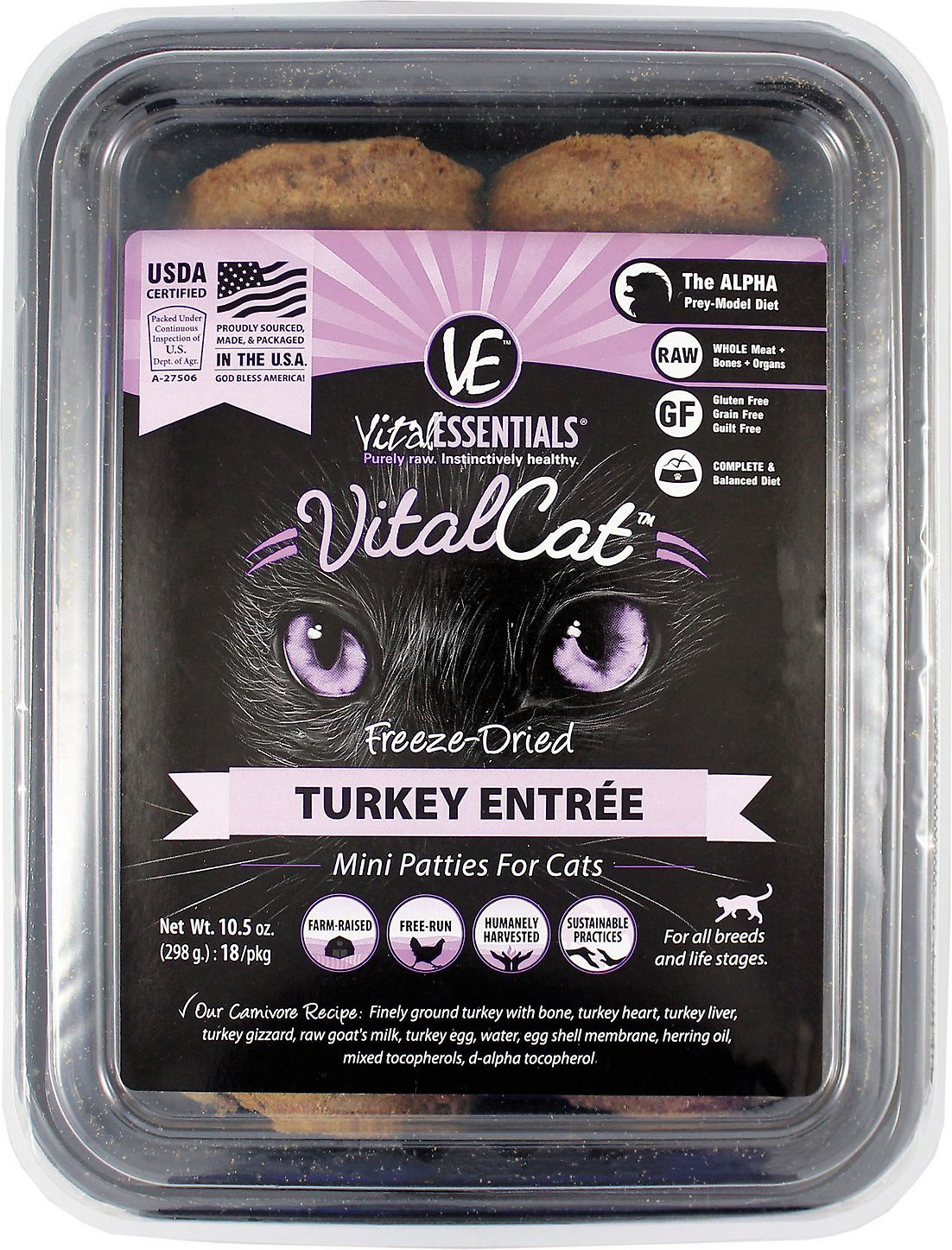 Vital Essentials Turkey Mini Patties Entree Freeze-Dried Cat Food, 10.5-oz tub