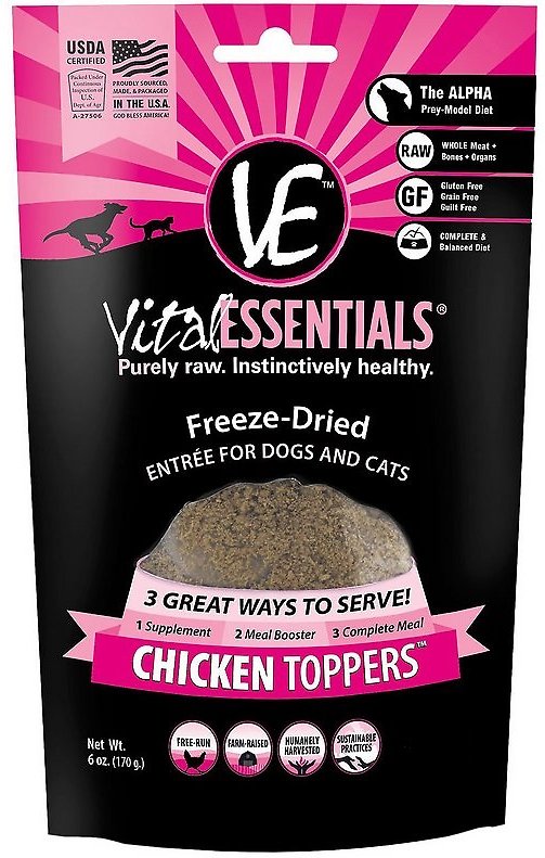 Vital Essentials Chicken Freeze-Dried Dog & Cat Food Topper, 6-oz bag