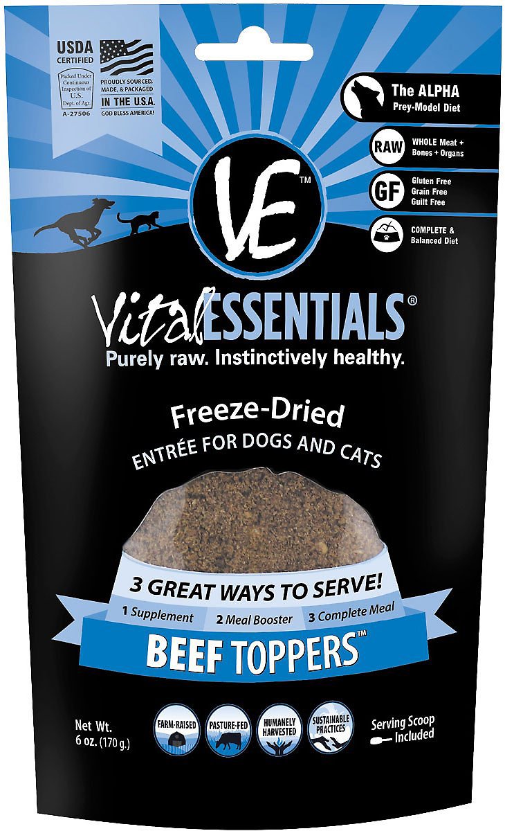 Vital Essentials Beef Freeze-Dried Dog & Cat Food Topper, 6-oz bag