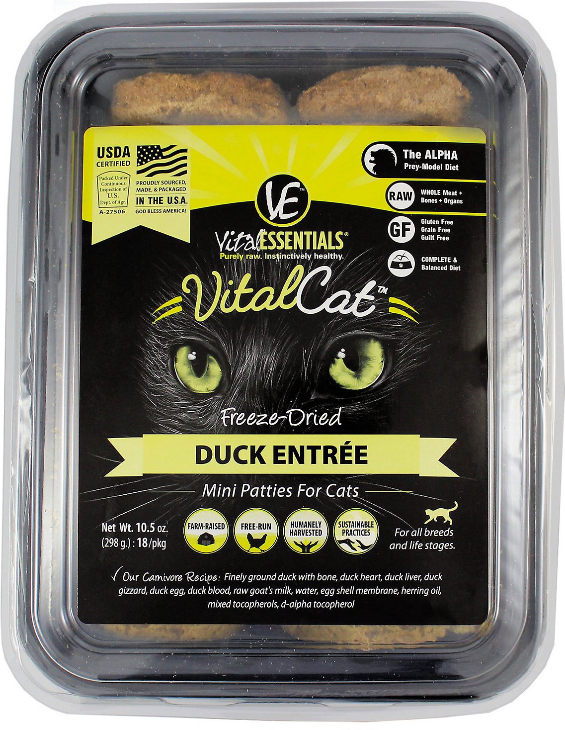 Vital Essentials Duck Mini Patties Entree Freeze-Dried Cat Food, 10.5-oz tub