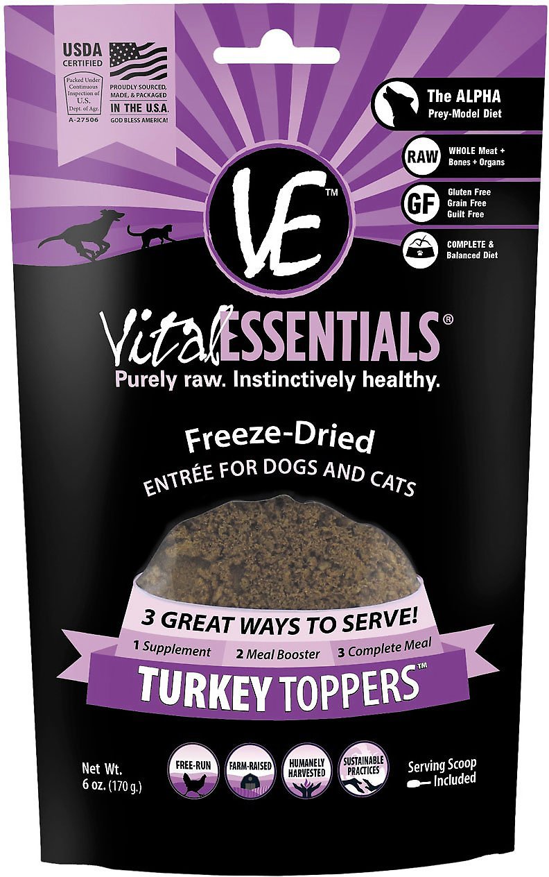 Vital Essentials Turkey Freeze-Dried Dog & Cat Food Topper, 6-oz bag