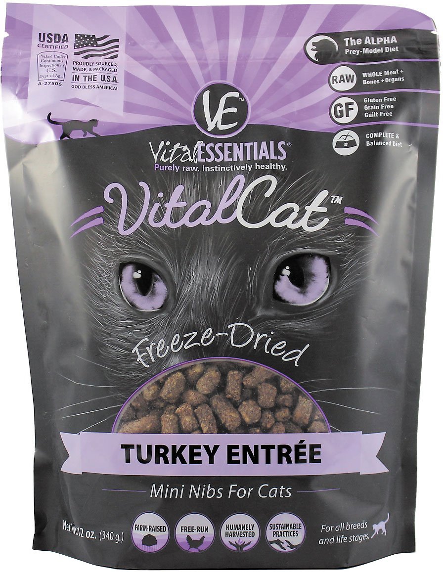 Vital Essentials Turkey Mini Nibs Entree Freeze-Dried Cat Food, 12-oz bag