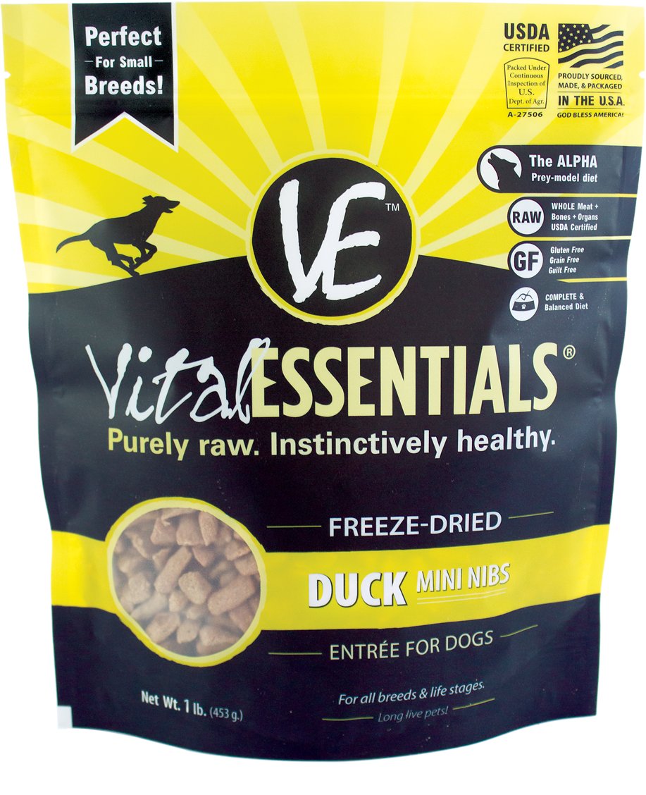 Vital Essentials Duck Entree Mini Nibs Grain-Free Freeze-Dried Dog Food, 1-lb bag