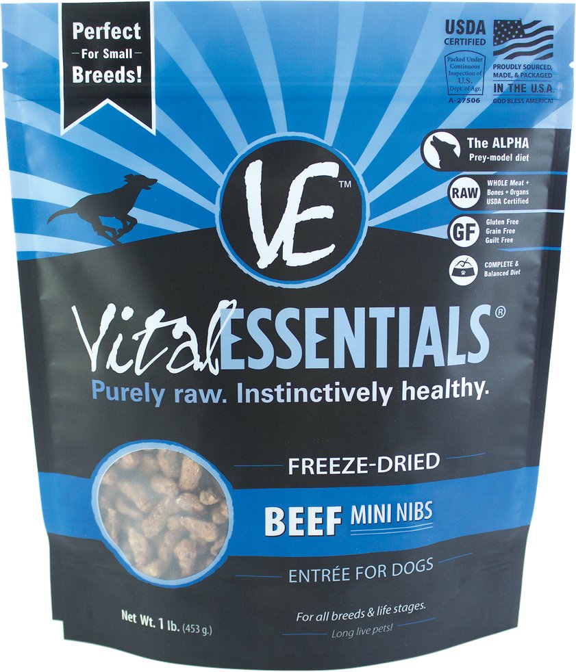 Vital Essentials Beef Entree Mini Nibs Grain-Free Freeze-Dried Dog Food, 1-lb bag