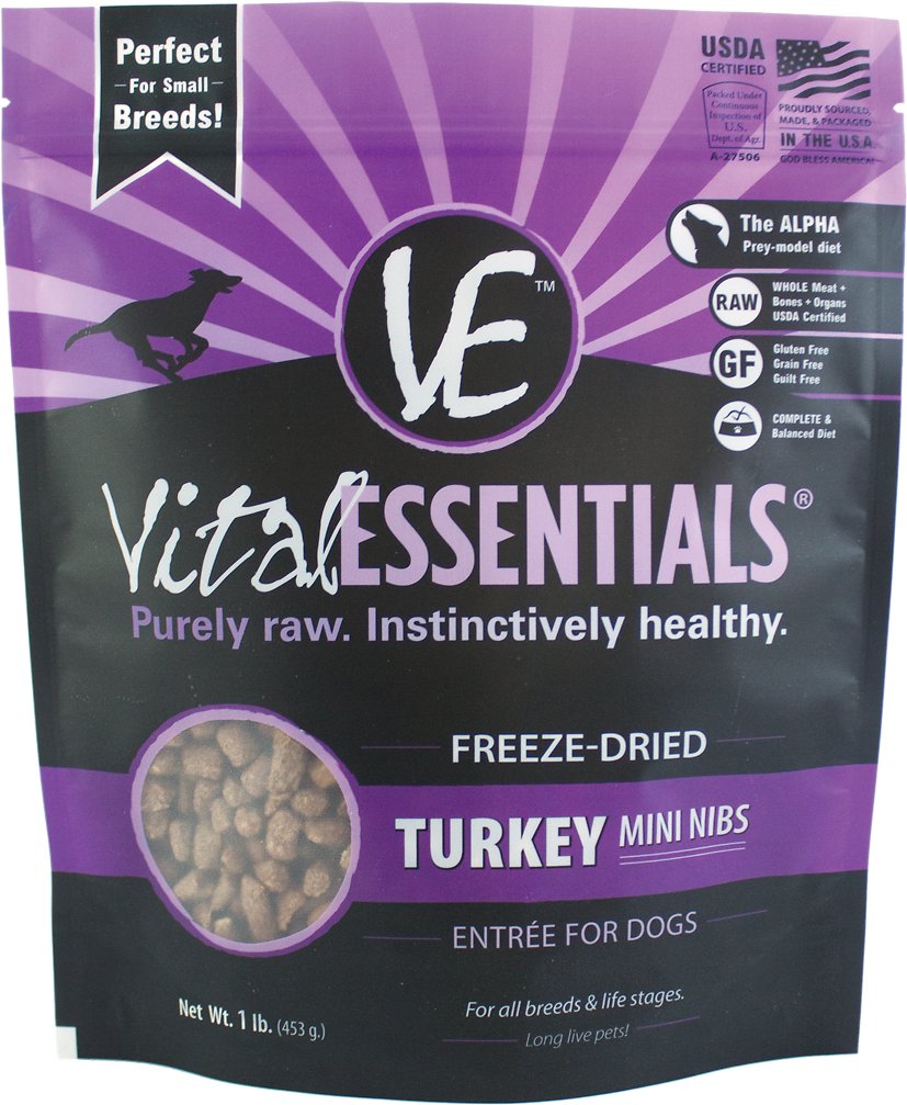 Vital Essentials Turkey Entree Mini Nibs Grain-Free Freeze-Dried Dog Food, 1-lb bag