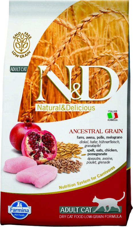 Farmina Natural & Delicious Chicken & Ancestral Low-Grain Formula Dry Cat Food, 3.3-lb bag