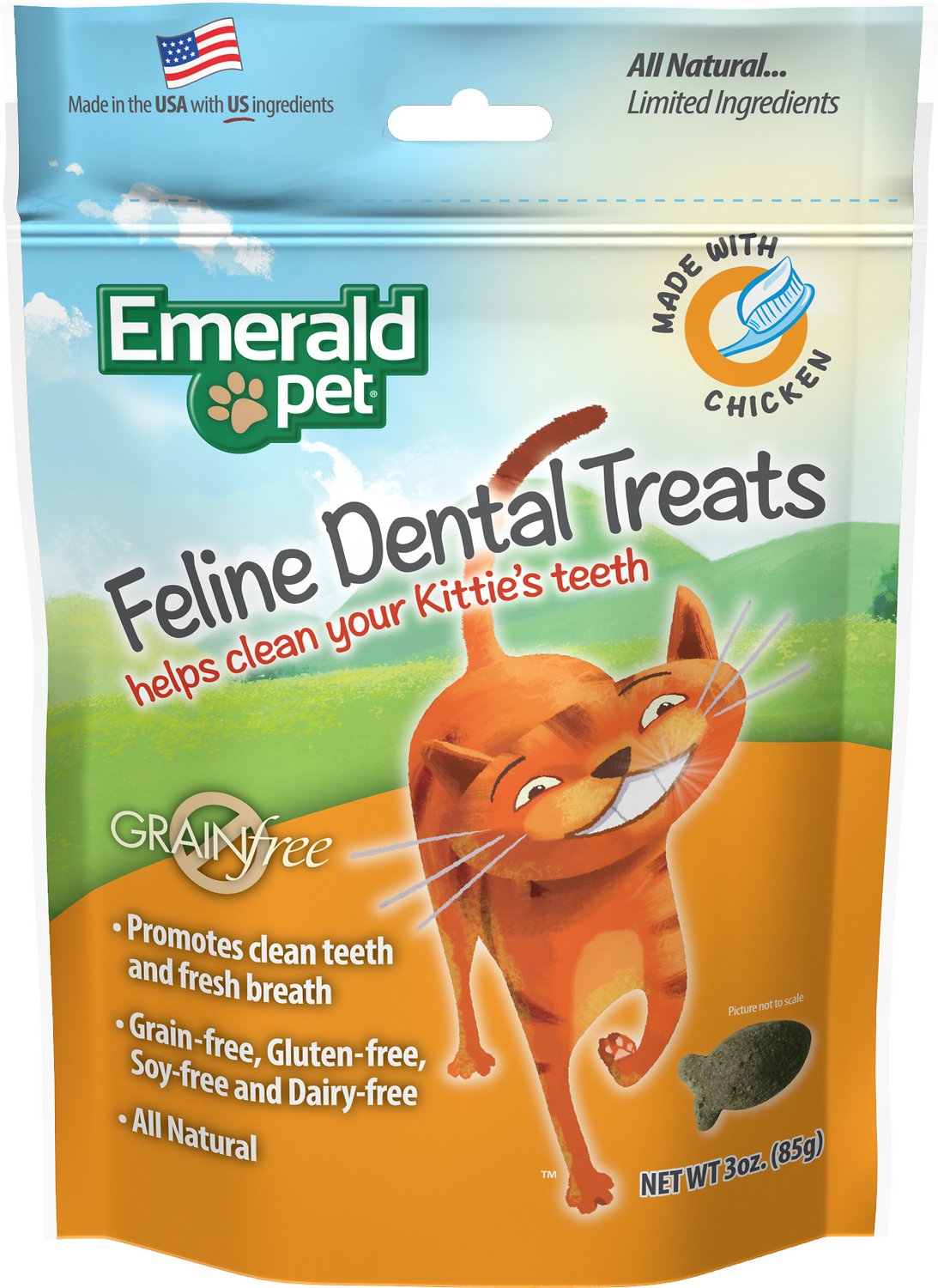 Emerald Pet Feline Dental Treats with Chicken Cat Treats, 3-oz bag