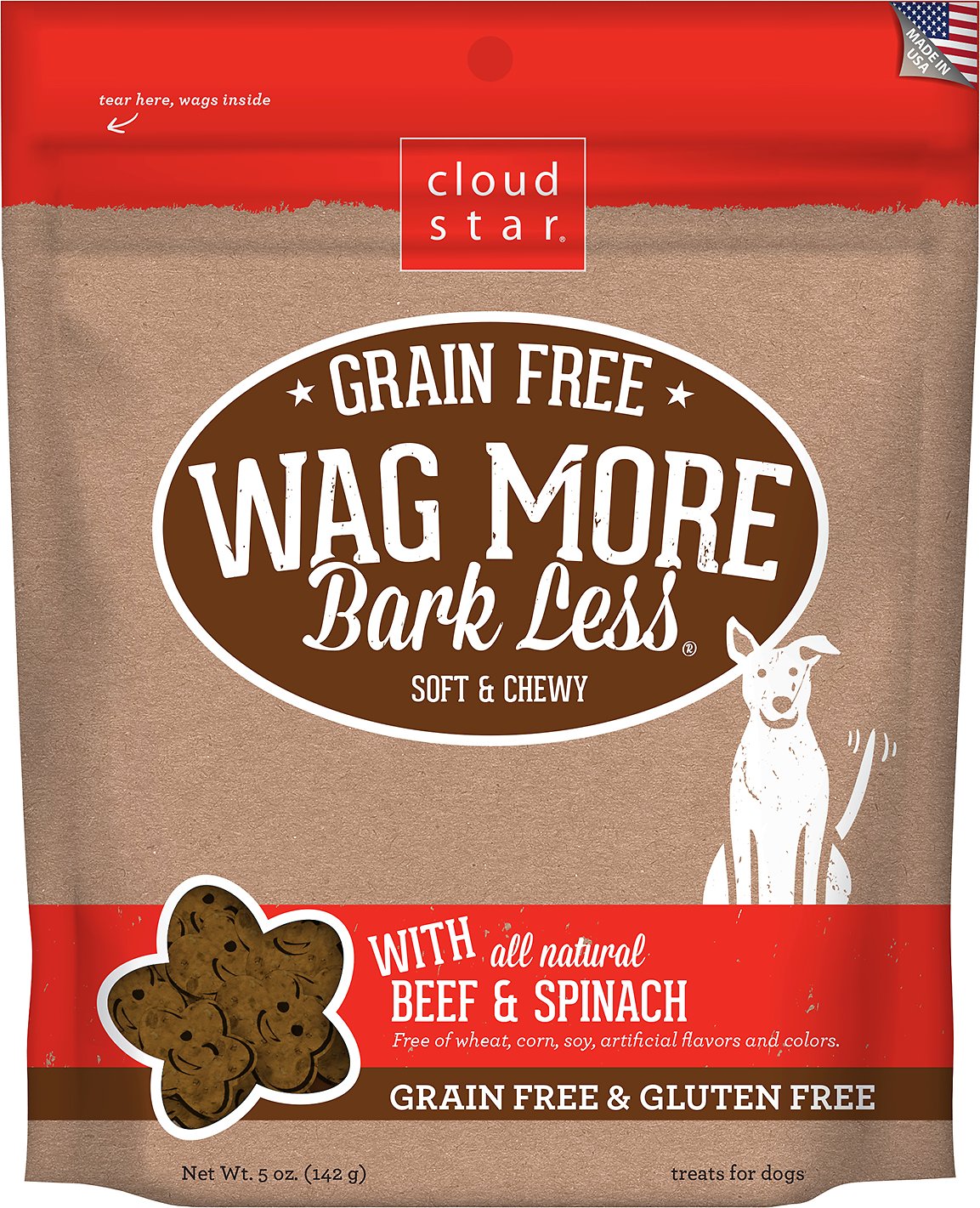 Cloud Star Wag More Bark Less Grain-Free Soft & Chewy with Beef & Spinach Dog Treats, 5-oz bag