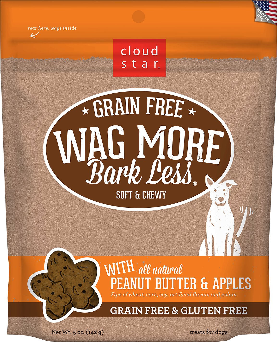 Cloud Star Wag More Bark Less Grain-Free Soft & Chewy with Peanut Butter & Apples Dog Treats, 5-oz bag