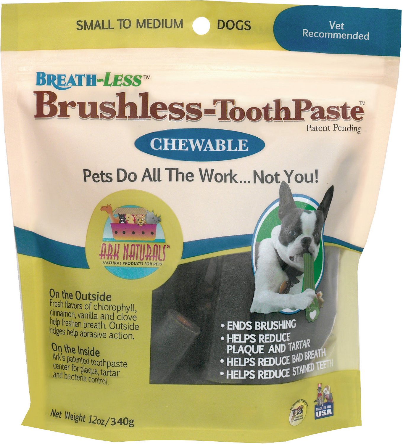 Ark Naturals Breath-Less Brushless Toothpaste Small to Medium Dog Chews, 12-oz bag