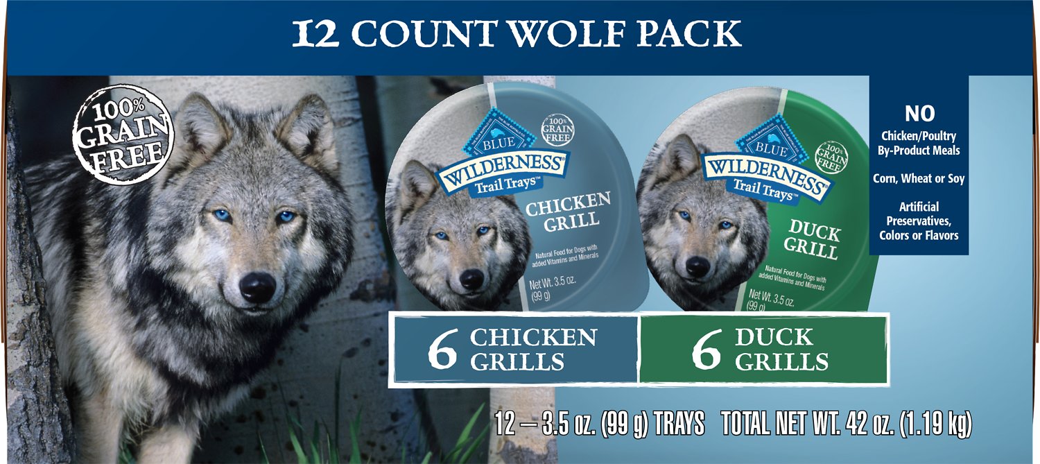 Blue Buffalo Wilderness Trail Trays Variety Pack with Duck & Chicken Formula Grain-Free Dog Food Trays, 3.5-oz, case of 12 (Weights: 2.625 pounds)