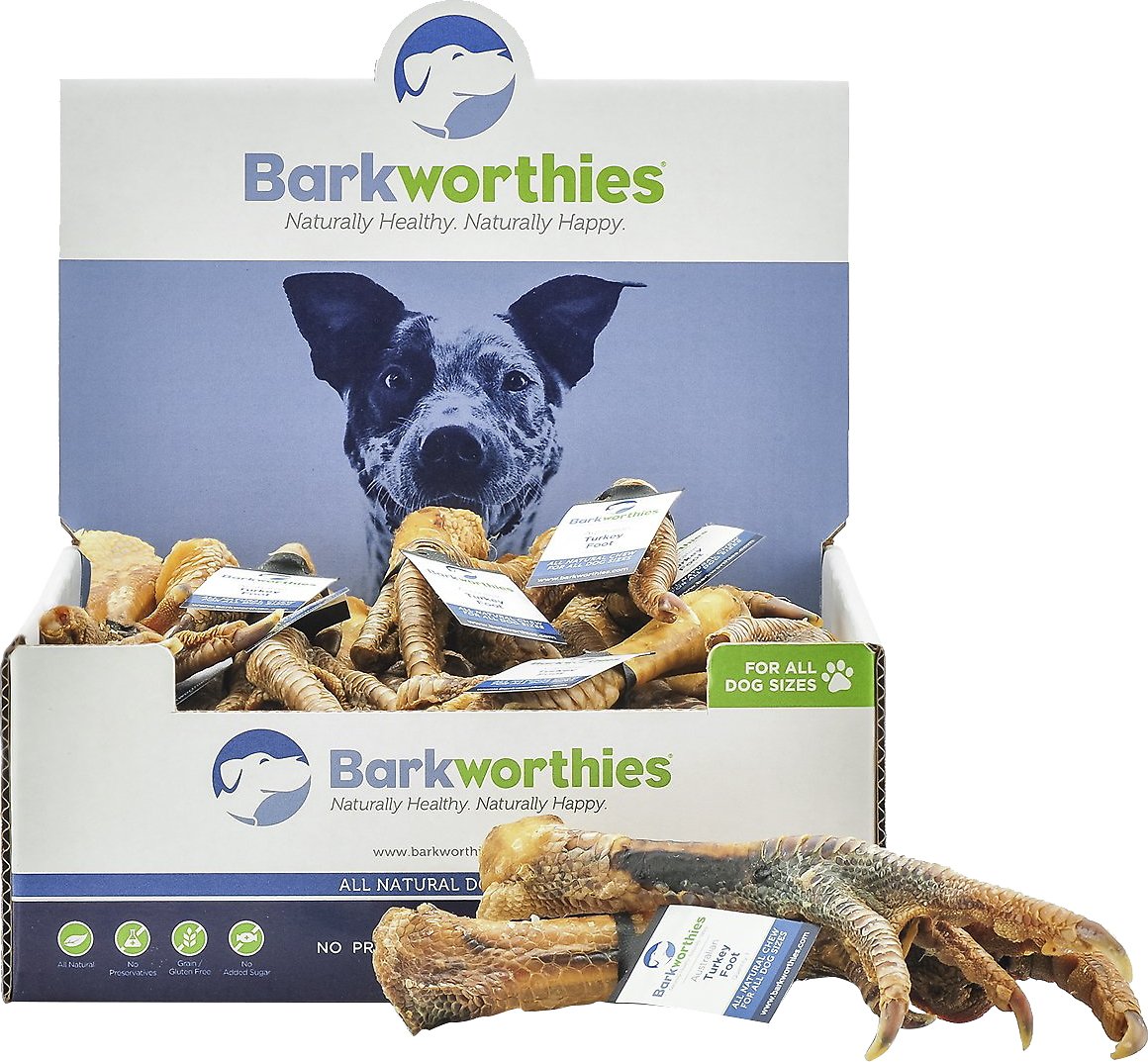 Barkworthies Australian Turkey Feet Dog Treats, Case of 12