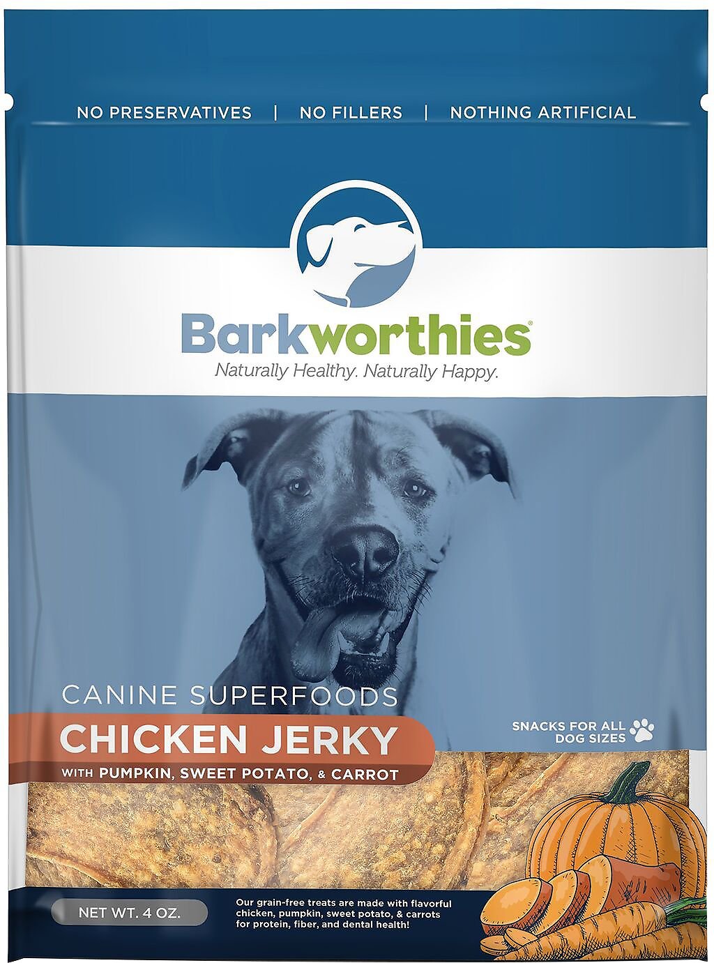 Barkworthies Chicken with Pumpkin, Sweet Potato & Carrot Superfood Jerky Dog Treats, 4-oz bag