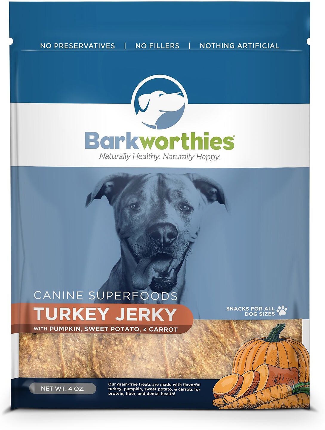 Barkworthies Turkey with Pumpkin, Sweet Potato & Carrot Superfood Jerky Dog Treats, 4-oz bag