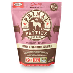 Primal Raw 8z Patties Turkey & Sardine Formula Raw Frozen Dog Food