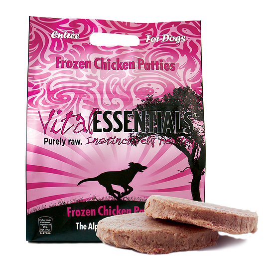 Vital Essentials Grain-Free Chicken 8z Patties Raw Frozen Dog Food