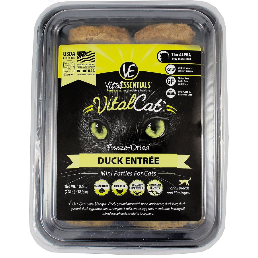 Vital Essentials Vital Cat Grain-Free Duck Mini Patties Raw Freeze-Dried Cat Food