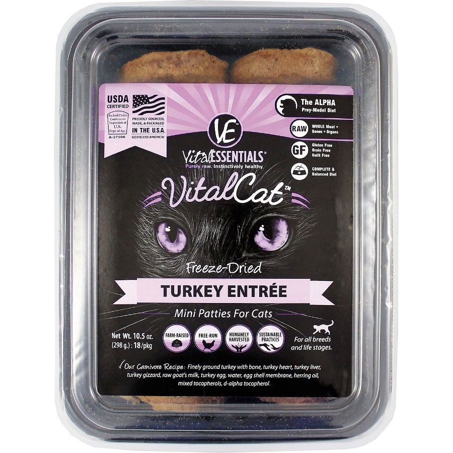 Vital Essentials Vital Cat Grain-Free Turkey Mini Patties Raw Freeze-Dried Cat Food