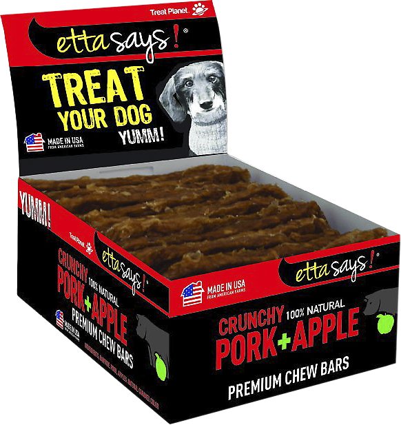 Etta Says! Crunchy Pork + Apple Chew Bars Dog Treats, 12 count