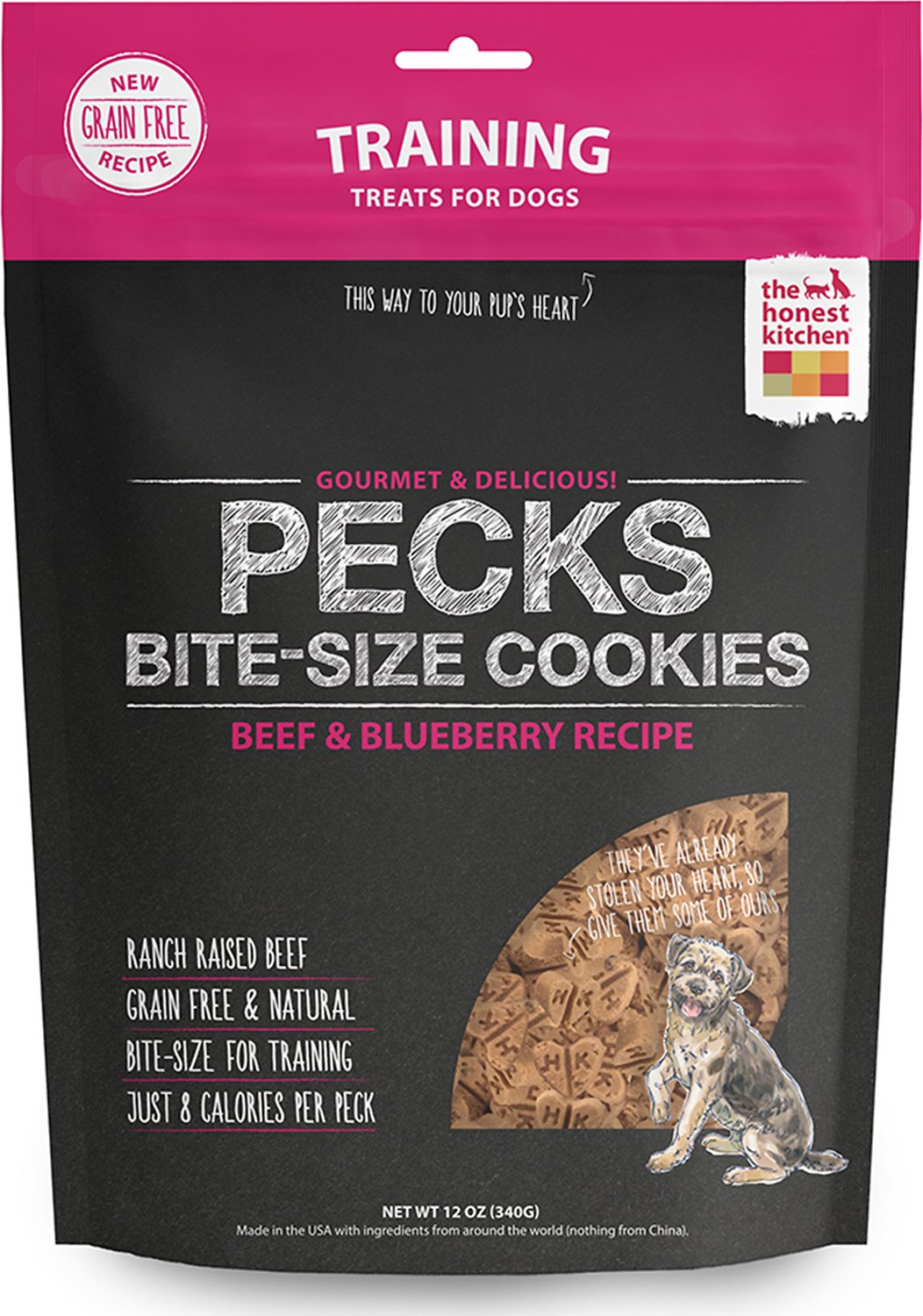 The Honest Kitchen Pecks Grain-Free Beef & Blueberry Recipe Cookie Dog Treats, 12-oz bag